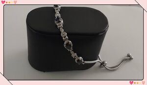 7 Ct. Natural Thai Midnight Sapphire Gems Heart Accent Bolo Bracelet